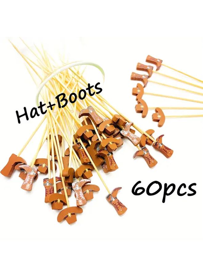 90pcs Western Cowboy Theme Dessert Sticks Six Random Mix Cake Toppers Party Decoration Picks - Image 5